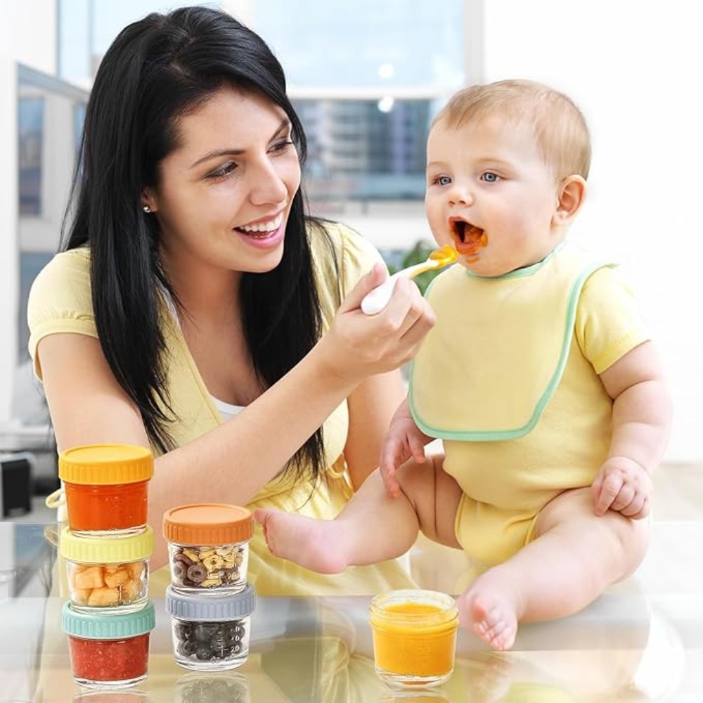Baby Food Jars With Lids - 6 Stück Glas-Babynahrungsgläser, wiederverwendbar, mit Skala,