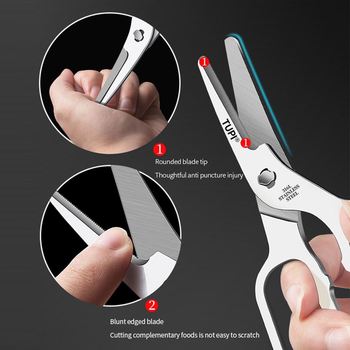 Baby Food Scissors - TUPI - Edelstahlschere, Babynahrungsmühle, tragbare Fütterungshilfe,